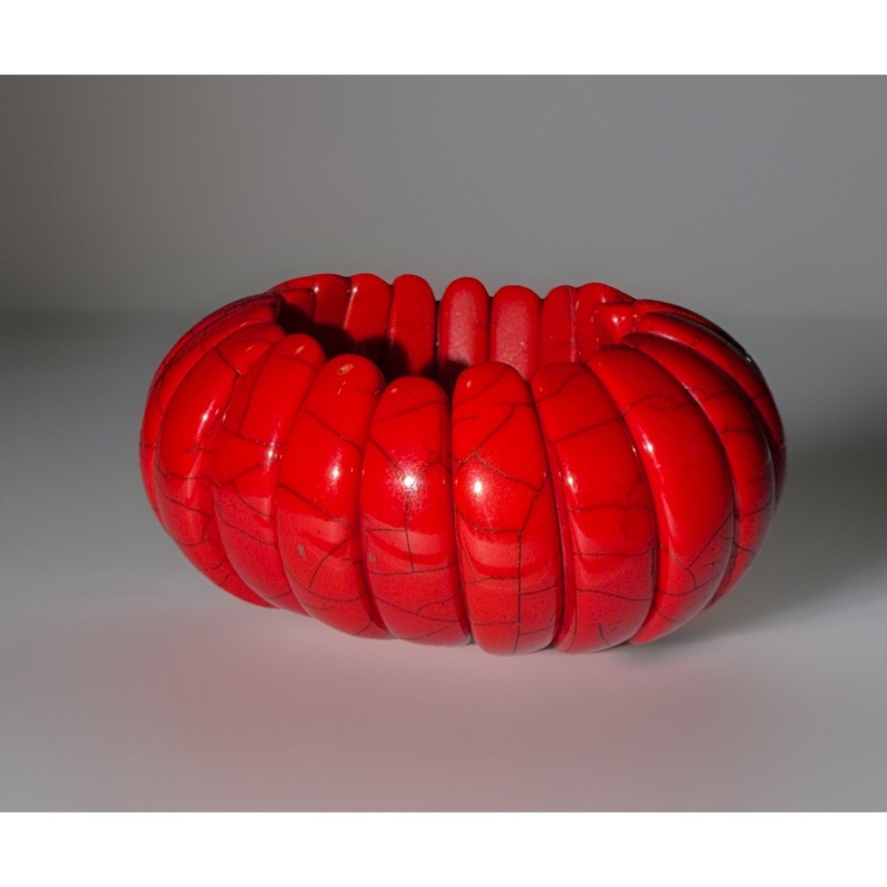 Vtg Marion Godart Red Resin Stretch Bracelet Wide French Designer Jewelry